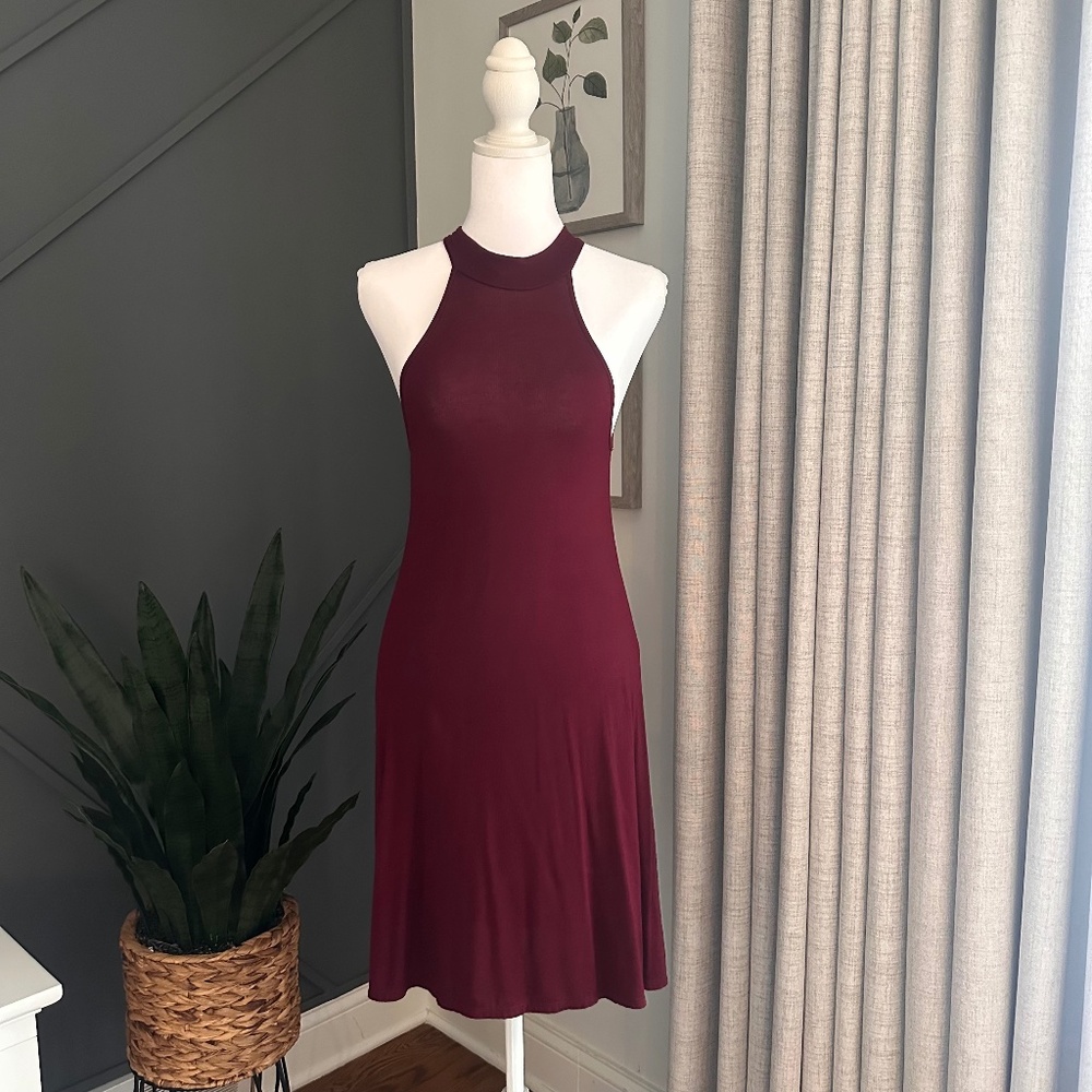 Charlotte Russe Preppy Burgundy Halter Neck Line Dress Size XS